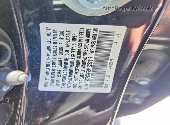 19XFC2F79HE232617 2017 HONDA CIVIC Black ძრავის განყოფილების ხედი