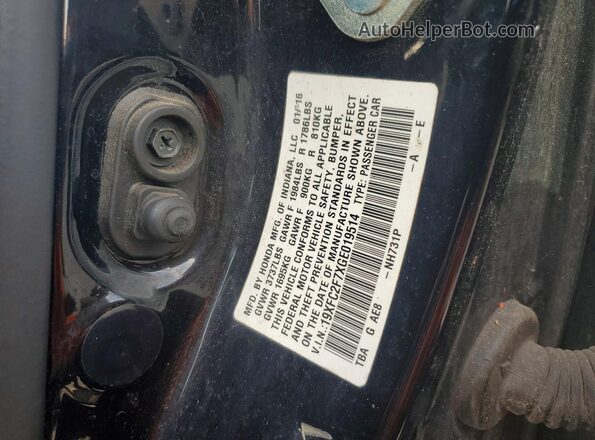 19XFC2F7XGE019514 2016 HONDA CIVIC Black Շարժիչի բաժամունքի տեսք
