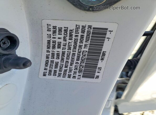 19XFC2F7XHE214773 2017 HONDA CIVIC White Widok komory silnika