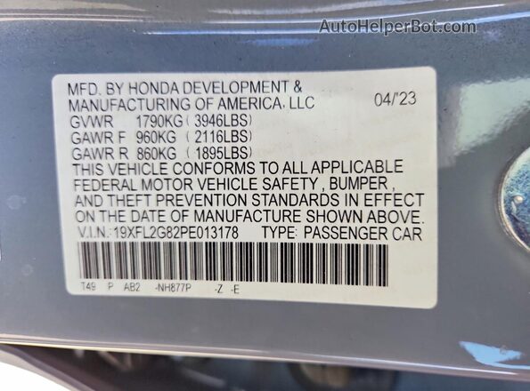 19XFL2G82PE013178 2023 HONDA CIVIC Blue VIN sticker view