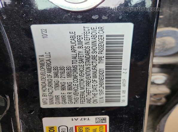 19XFL2H8XNE024201 2022 HONDA CIVIC Black Շարժիչի բաժամունքի տեսք