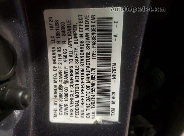 19XZE4F55ME005176 2021 HONDA INSIGHT Gray VIN sticker view