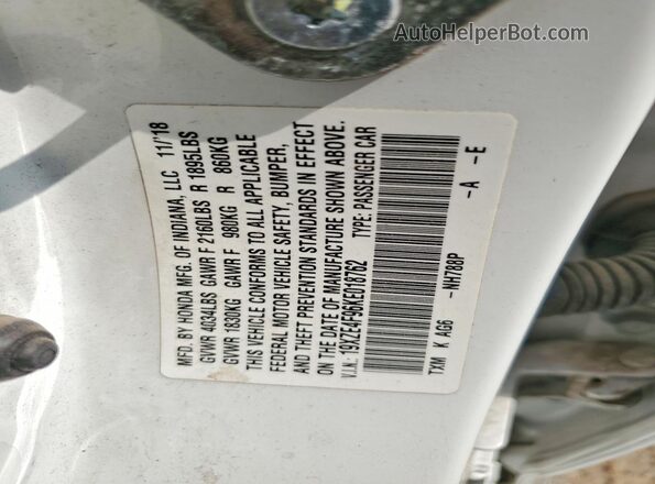 19XZE4F96KE018762 2019 HONDA INSIGHT White Widok naklejki z numerem VIN