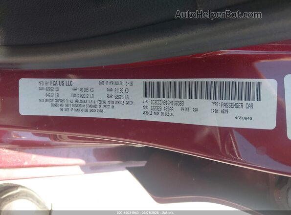 1C3CCCAB1GN166583 2016 CHRYSLER 200 Burgundy Вид підкапотного простору
