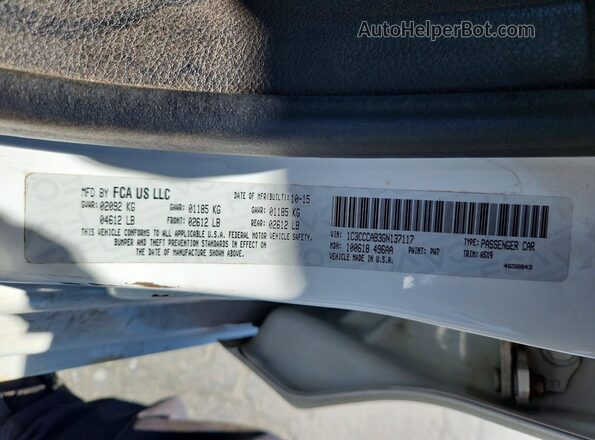 1C3CCCAB3GN137117 2016 CHRYSLER 200 White Widok naklejki z numerem VIN