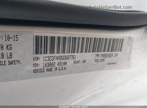 1C3CDFAA9GD607761 2016 DODGE DART Белый Вид подкапотного пространства
