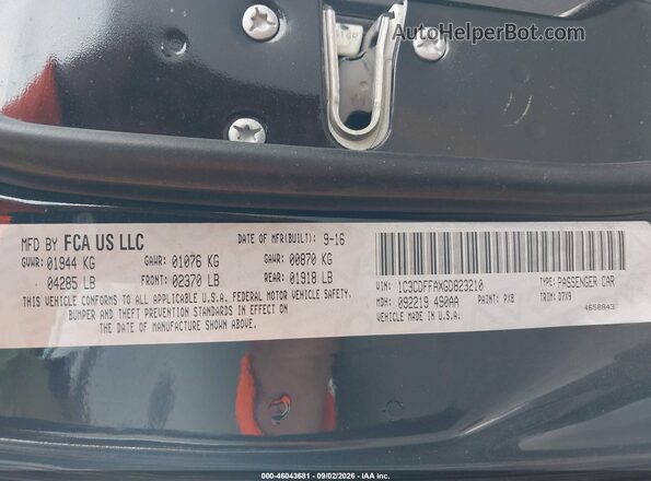 1C3CDFFAXGD823210 2016 DODGE DART Black Вид підкапотного простору