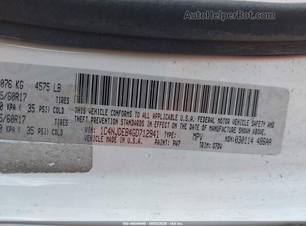 1C4NJDEB4GD712941 2016 JEEP COMPASS Белый Вид подкапотного пространства