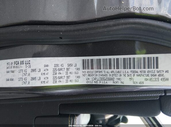 1C4PJLCB3GW336002 2016 JEEP CHEROKEE Gray Вид підкапотного простору