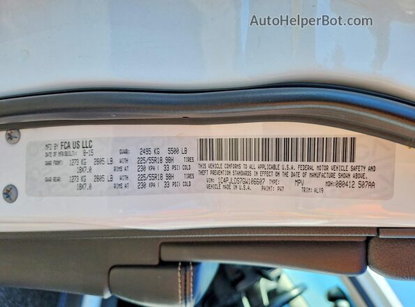1C4PJLDS7GW106607 2016 JEEP CHEROKEE White Widok naklejki z numerem VIN