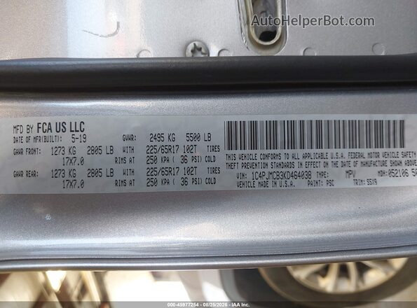1C4PJMCB3KD464038 2019 JEEP CHEROKEE Silver Շարժիչի բաժամունքի տեսք