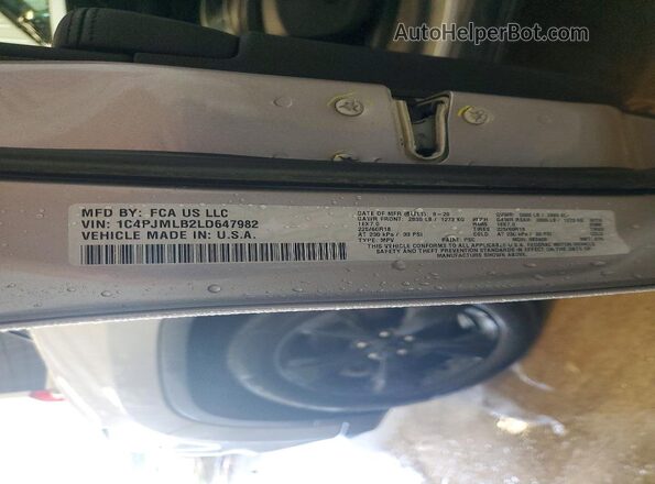 1C4PJMLB2LD647982 2020 JEEP CHEROKEE Серебряный Панорамный вид салона 360°