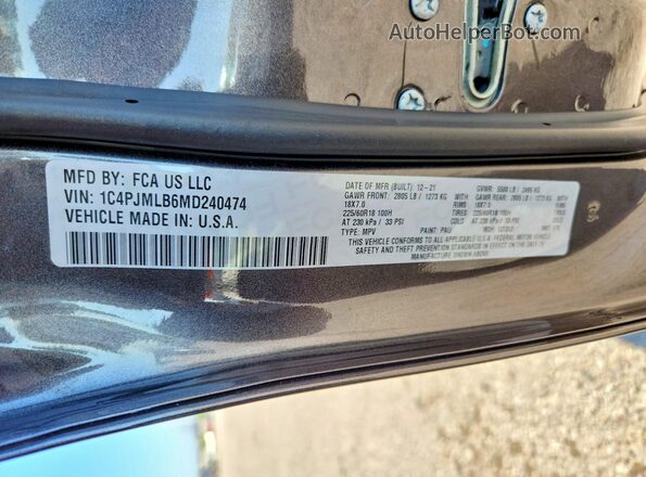 1C4PJMLB6MD240474 2021 JEEP CHEROKEE Charcoal Vista del compartimento del motor