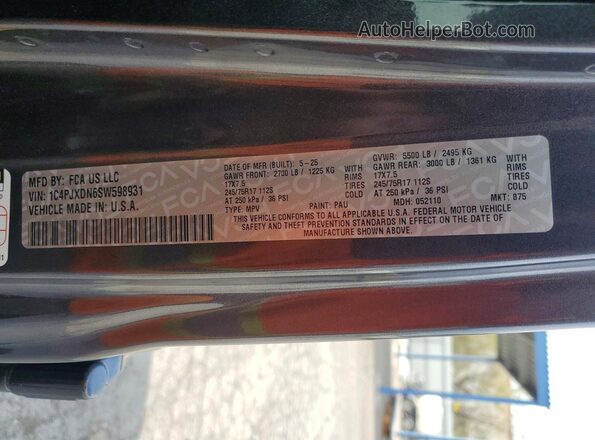 1C4PJXDN6SW598931 2025 JEEP WRANGLER Charcoal VIN կոդի պիտակի տեսք