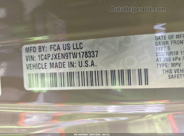 1C4PJXEN9TW178337 2026 JEEP WRANGLER Green Вид підкапотного простору