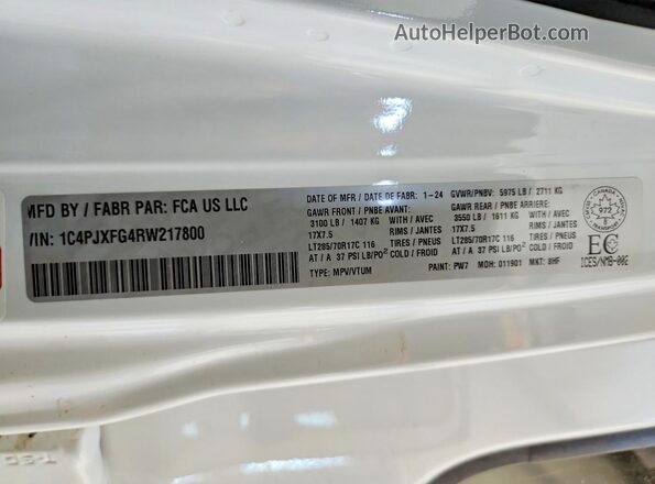 1C4PJXFG4RW217800 2024 JEEP WRANGLER Белый Вид наклейки с VIN-кодом