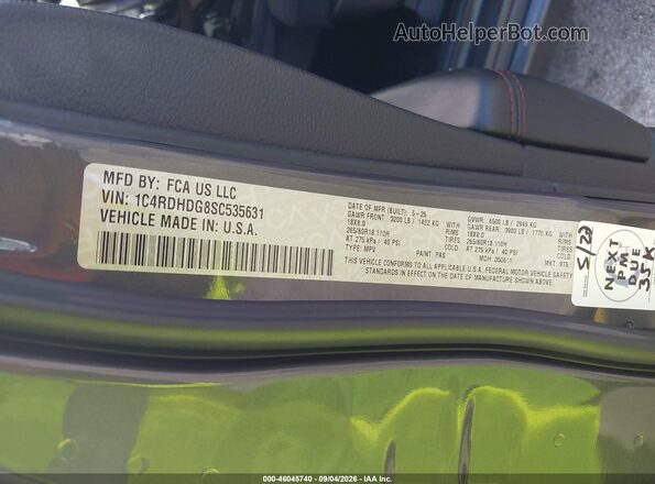 1C4RDHDG8SC535631 2025 DODGE DURANGO Gray Widok komory silnika