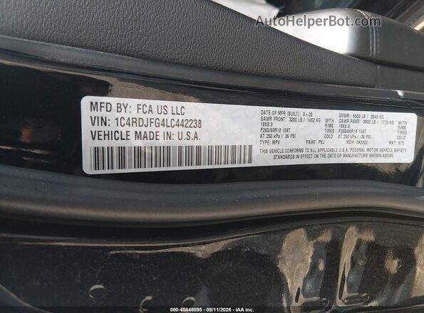 1C4RDJFG4LC442238 2020 DODGE DURANGO Black Engine compartment view