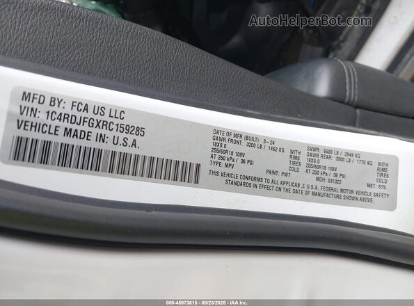 1C4RDJFGXRC159285 2024 DODGE DURANGO White Շարժիչի բաժամունքի տեսք