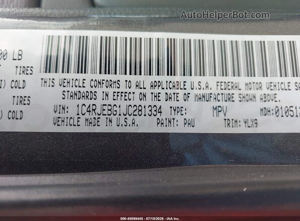 1C4RJEBG1JC281334 2018 JEEP GRAND CHEROKEE Серый Вид подкапотного пространства