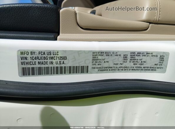 1C4RJEBG1MC712503 2021 JEEP GRAND CHEROKEE White Widok komory silnika
