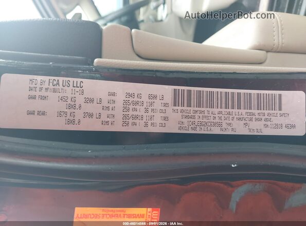 1C4RJEBG2KC630566 2019 JEEP GRAND CHEROKEE Black Widok komory silnika