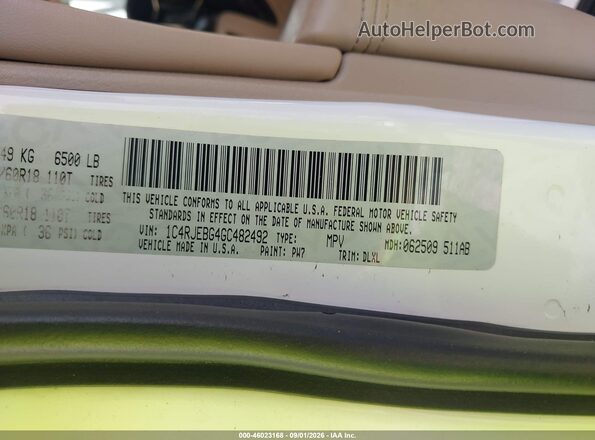 1C4RJEBG4GC482492 2016 JEEP GRAND CHEROKEE Белый Вид подкапотного пространства