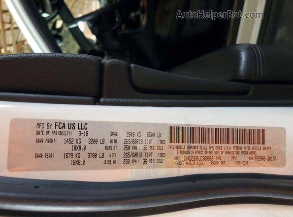 1C4RJEBG6JC369960 2018 JEEP GRAND White VIN կոդի պիտակի տեսք