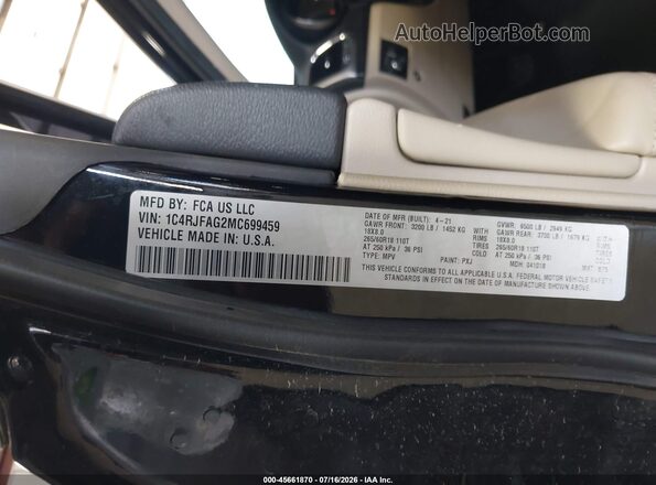 1C4RJFAG2MC699459 2021 JEEP GRAND CHEROKEE Black Շարժիչի բաժամունքի տեսք