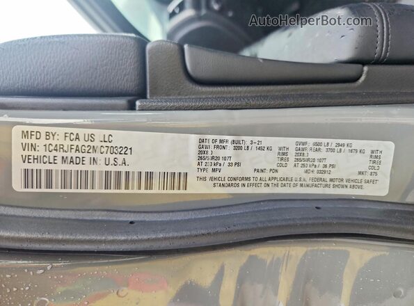 1C4RJFAG2MC703221 2021 JEEP GRAND Gray VIN კოდის სტიკერის ხედი