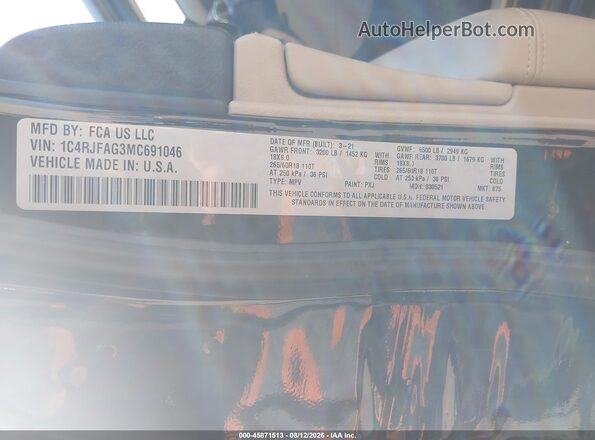 1C4RJFAG3MC691046 2021 JEEP GRAND CHEROKEE Черный Вид подкапотного пространства