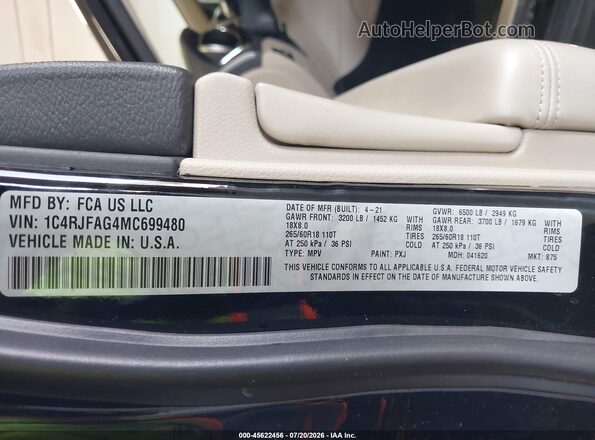 1C4RJFAG4MC699480 2021 JEEP GRAND CHEROKEE Black Engine compartment view