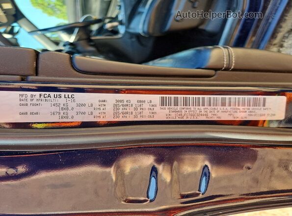 1C4RJFCT6GC324446 2016 JEEP GRAND Blue VIN კოდის სტიკერის ხედი