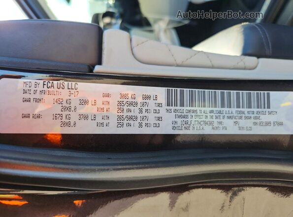 1C4RJFJT7HC784302 2017 JEEP GRAND Black VIN კოდის სტიკერის ხედი