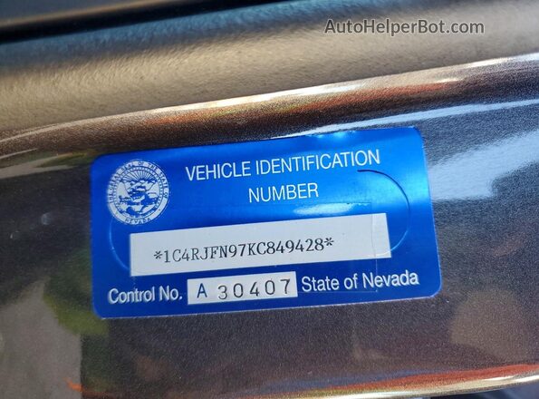 1C4RJFN97KC849428 2019 JEEP GRAND Gray VIN sticker view