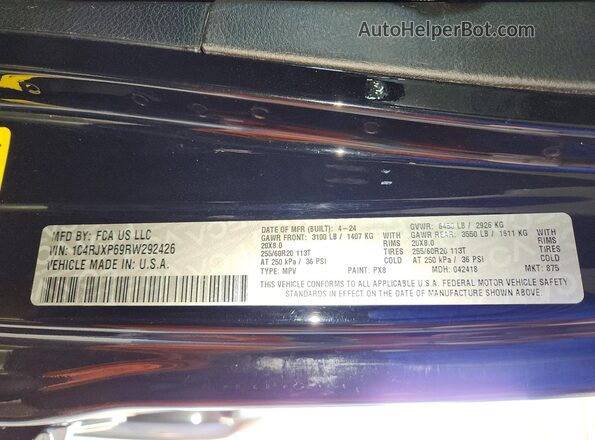 1C4RJXP69RW292426 2024 JEEP WRANGLER Black VIN კოდის სტიკერის ხედი