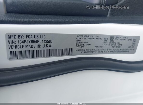 1C4RJYB64RC142500 2024 JEEP GRAND CHEROKEE 4XE White Շարժիչի բաժամունքի տեսք