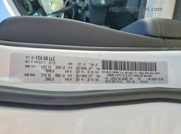1C4SDHCT9LC166389 2020 DODGE DURANGO White Widok naklejki z numerem VIN