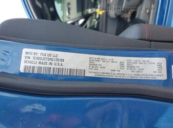 1C4SDJCT2RC175189 2024 DODGE DURANGO Blue 360 interior view