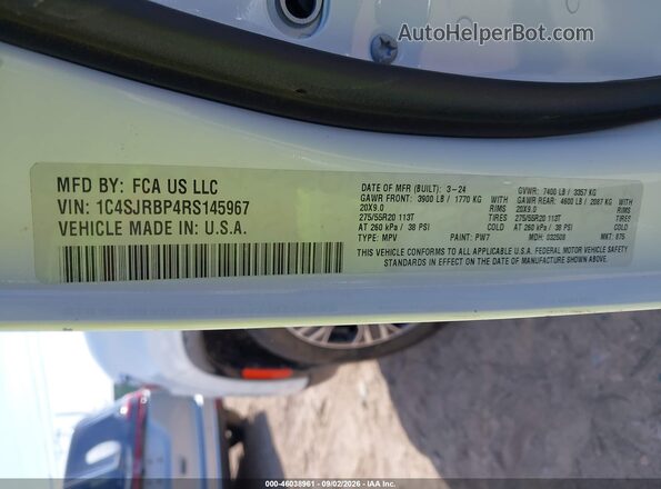 1C4SJRBP4RS145967 2024 JEEP WAGONEER L White Widok komory silnika