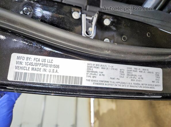 1C4SJSFP3RS181506 2024 JEEP GRAND Черный Вид наклейки с VIN-кодом