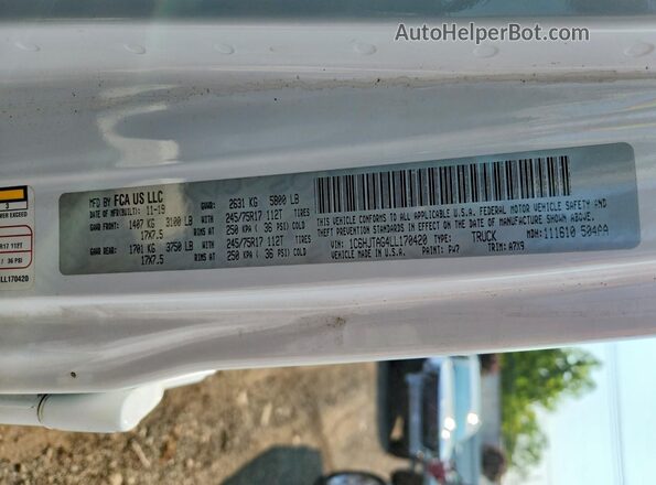 1C6HJTAG4LL170420 2020 JEEP GLADIATOR White Vista del compartimento del motor