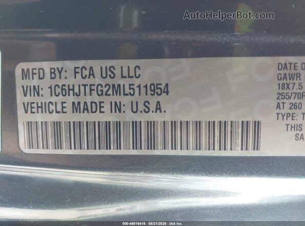 1C6HJTFG2ML511954 2021 JEEP GLADIATOR Gray Vista del compartimento del motor