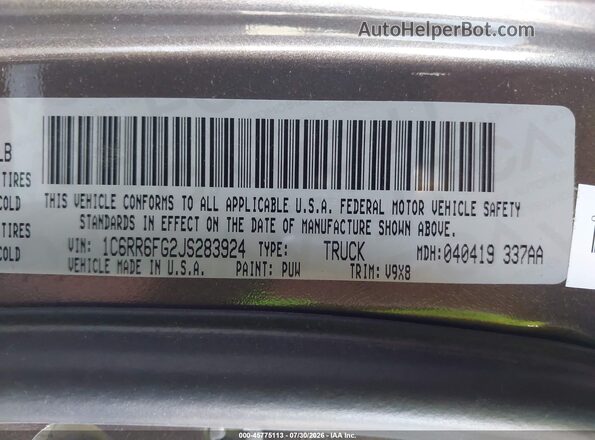 1C6RR6FG2JS283924 2018 RAM 1500 Tan Engine compartment view