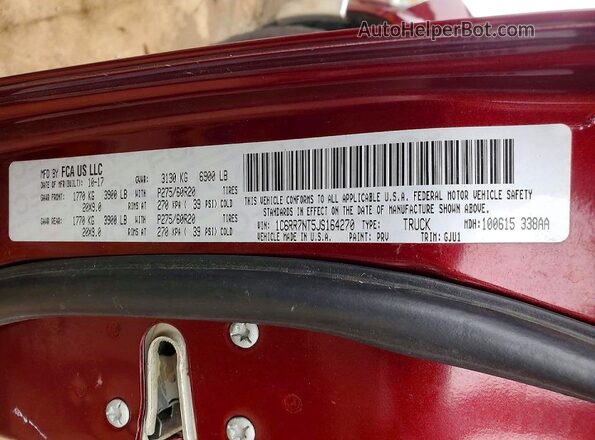 1C6RR7NT5JS164270 2018 RAM 1500 Maroon Engine compartment view