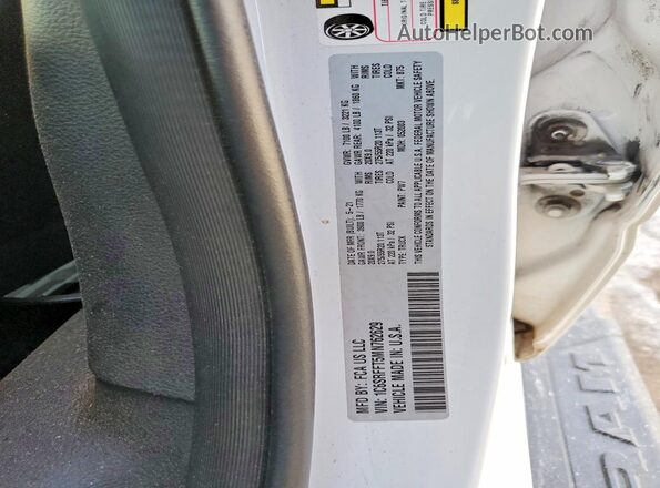 1C6SRFFT5MN762629 2021 RAM 1500 White VIN կոդի պիտակի տեսք