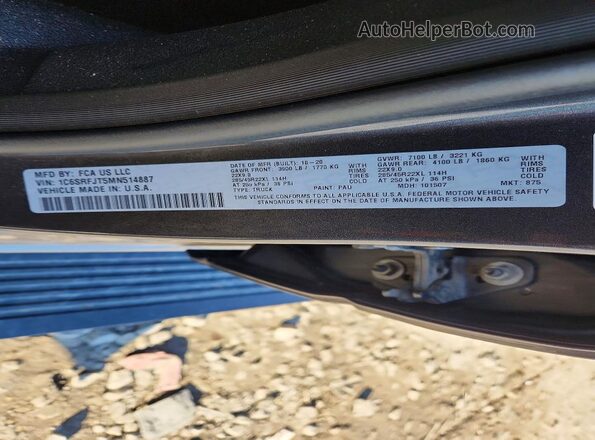 1C6SRFJT5MN514887 2021 RAM 1500 Charcoal Widok naklejki z numerem VIN