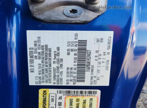 1FA6P8AM1H5244377 2017 FORD MUSTANG Blue 