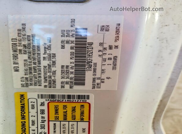 1FA6P8CF1H5212740 2017 FORD MUSTANG White Engine compartment view
