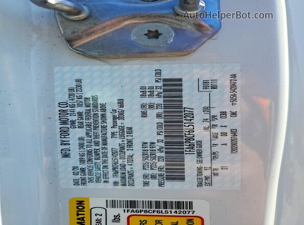 1FA6P8CF6L5142077 2020 FORD MUSTANG White VIN sticker view